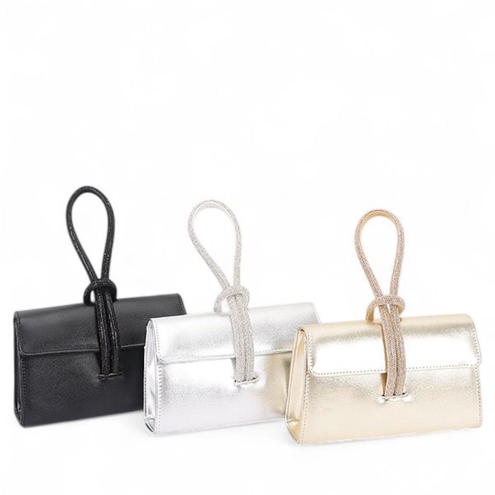 Vegan Leather & Rhinestone Black, Silver or Gold Clutch Bag